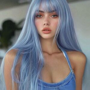 Fashionable Blue Long Straight Synthetic Wig With Bangs